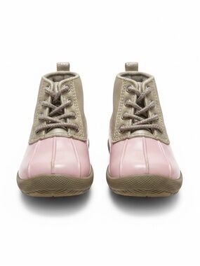 Baby Waterproof Pink and Tan Lace-Up Duck Boots